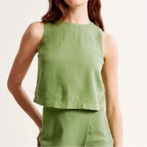 Abercrombie Green Linen Blend High Neck Top